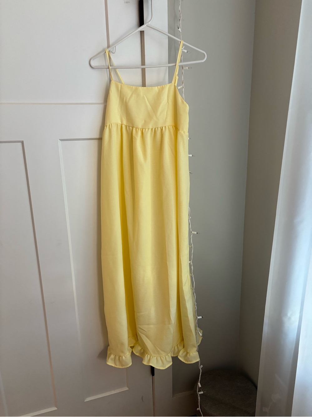 SHEIN Yellow Spaghetti-Strap Midi Dress with Ruffle Hem